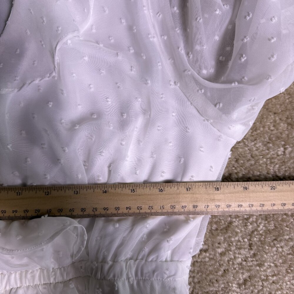 Entro Dress Women’s Size Large White Sheer Polka Dot V Neck Babydoll F178 - Picture 10 of 13